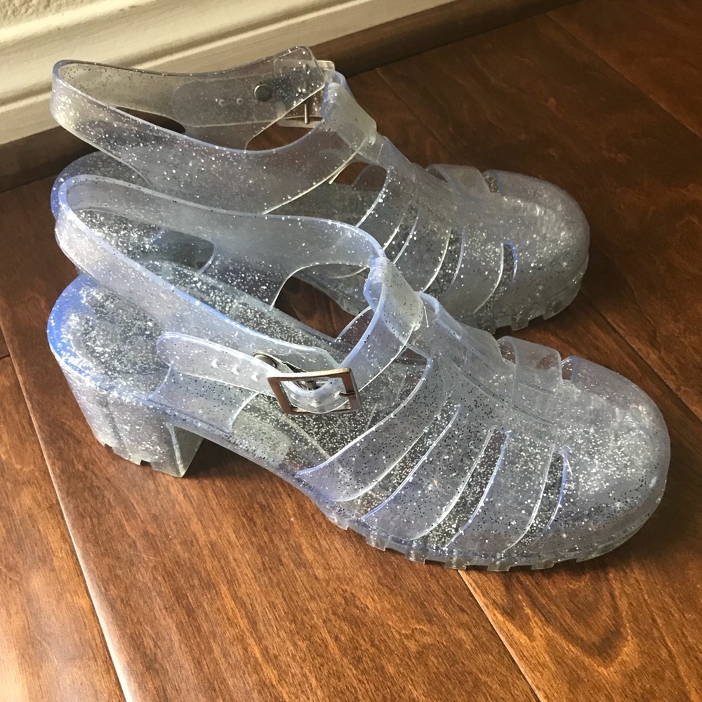 Clear Glittery Heeled Jellies